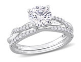 1.53 Carat (ctw) Synthetic Moissanite Bridal Engagement Wedding Ring Set 10K White Gold